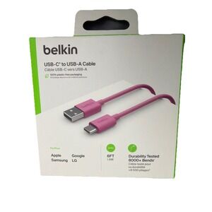 Belkin F2CU032bt06-USB 2.0 Supported USB-C to USB-A Cable (1.8m / 6ft)  PINK New